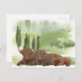 Highland Cow Family Watercolor Schottland Postkarte (Vorne/Hinten)