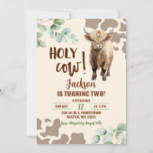 Highland Cow Farm Greenery Boy Birthday Einladung (Vorderseite)