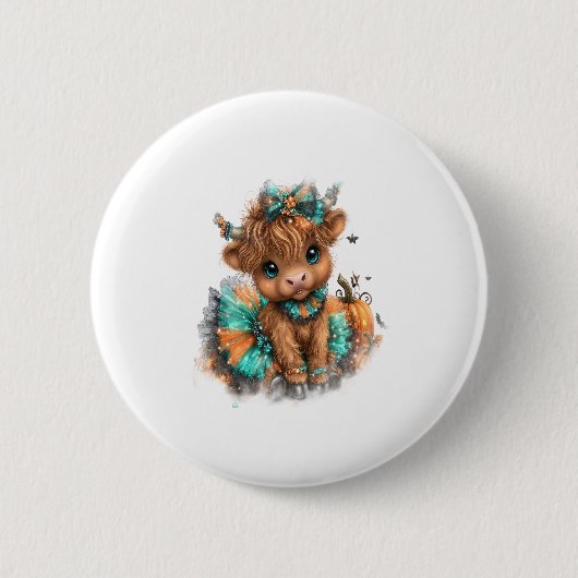 Highland Cow Farm Halloween Button (Vorderseite)