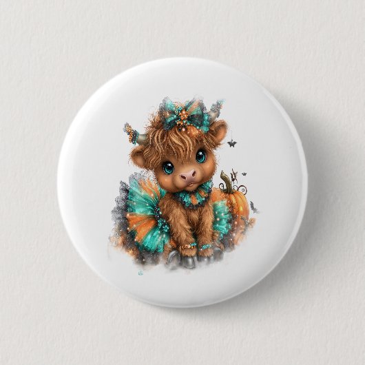 Highland Cow Farm Halloween Button (Vorderseite)
