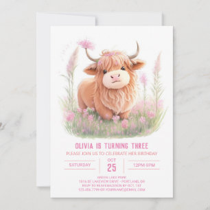 Highland Cow Farmyard Fun Girl Birthday Einladung