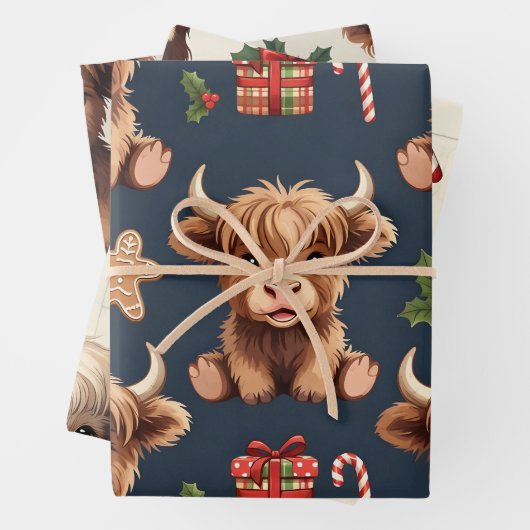 Highland Cow Festive Santa Christmas Geschenkpapier Set (Beispiel)