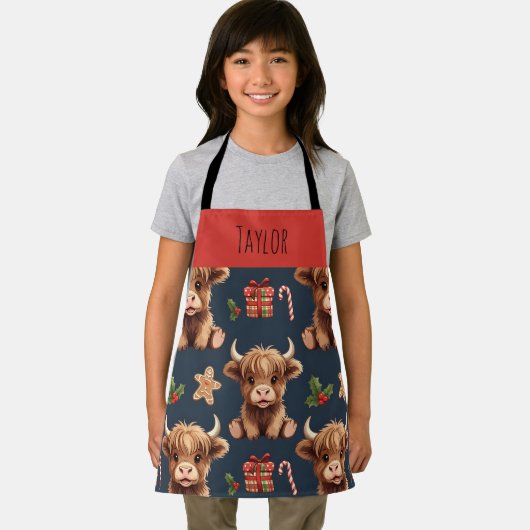 Highland Cow Festive Santa Christmas Kids Schürze (Insitu)