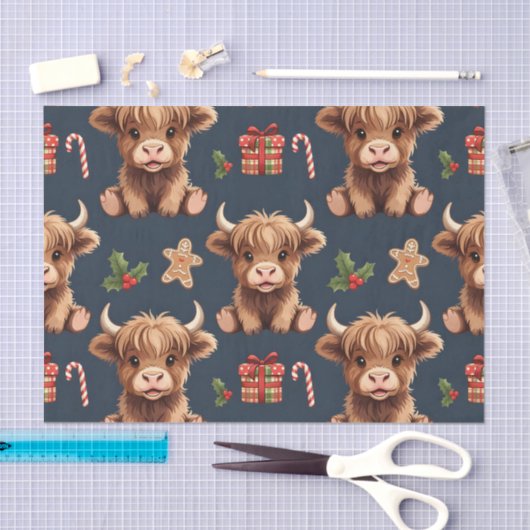Highland Cow Festive Santa Christmas Seidenpapier (Handwerk)