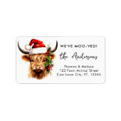 Highland Cow Festive Santa Holiday Rücksendeadress Adressaufkleber (Vorne)