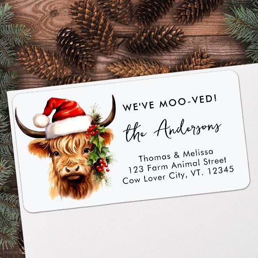 Highland Cow Festive Santa Holiday Rücksendeadress Adressaufkleber