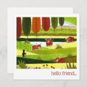 Highland Cow Field Hello Friend Mitteilungskarte (Vorne/Hinten)