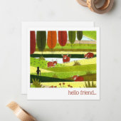 Highland Cow Field Hello Friend Mitteilungskarte (Vorderseite/Rückseite Beispiel)