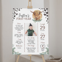 Highland Cow First Birthday Meilenstein-Zeichen