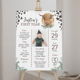 Highland Cow First Birthday Meilenstein-Zeichen Poster