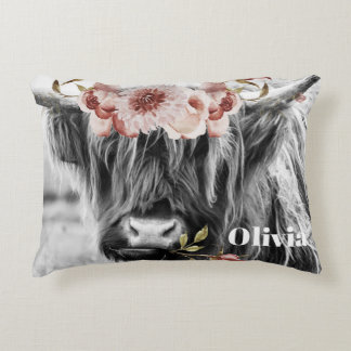 Highland Cow Floral | Western Cowgirl Kinder Name Dekokissen