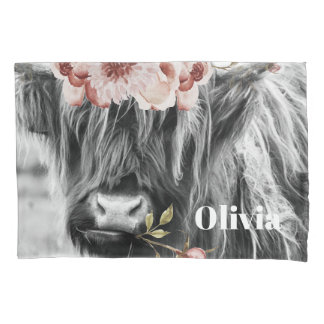 Highland Cow Floral | Western Cowgirl Kinder Name Kissenbezug