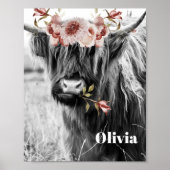 Highland Cow Floral | Western Cowgirl Kinder Name Poster (Vorne)