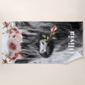 Highland Cow Floral | Western Cowgirl Kinder Name Strandtuch (Vorderseite)