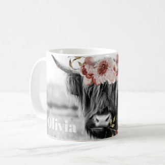 Highland Cow Floral | Western Cowgirl Name Kaffeetasse