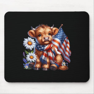 Highland Cow Florals 4. Juli USA Flaggenpatrioti Mousepad