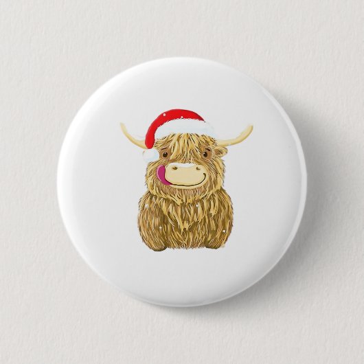 Highland Cow Frohe Weihnachtsschnee T - Shirt Esse Button (Vorderseite)