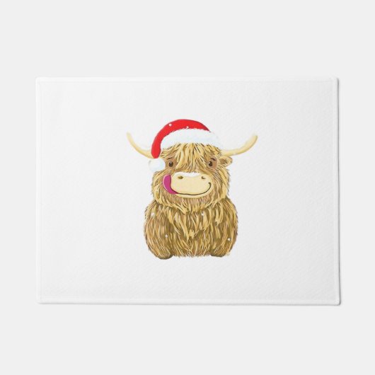 Highland Cow Frohe Weihnachtsschnee T - Shirt Esse Fußmatte (Vorderseite)