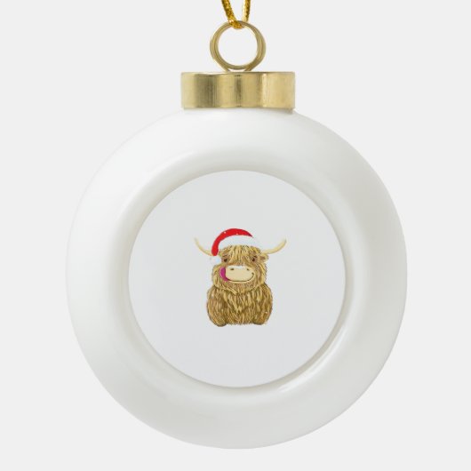Highland Cow Frohe Weihnachtsschnee T - Shirt Esse Keramik Kugel-Ornament (Vorderseite)