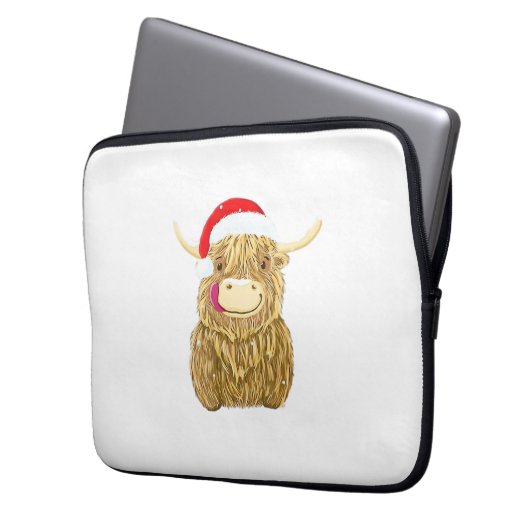 Highland Cow Frohe Weihnachtsschnee T - Shirt Esse Laptopschutzhülle (Vorderseite Links)
