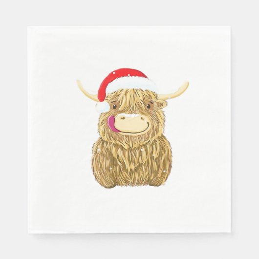 Highland Cow Frohe Weihnachtsschnee T - Shirt Esse Serviette (Vorderseite)
