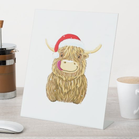 Highland Cow Frohe Weihnachtsschnee T - Shirt Esse Sockelschild (In Situ)