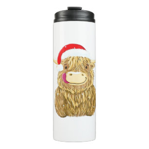 Highland Cow Frohe Weihnachtsschnee T - Shirt Esse Thermosbecher