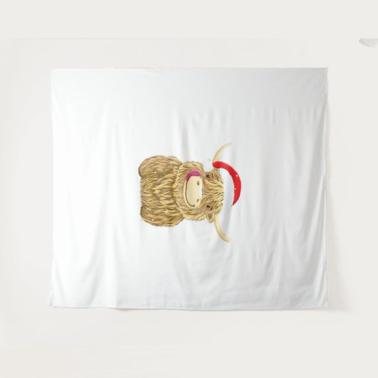 Highland Cow Frohe Weihnachtsschnee T - Shirt Esse Wandteppich (Vorderseite (Horizontal))