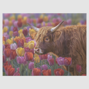 Highland Cow Frühlings-Tulpen-Decoupage Seidenpapier