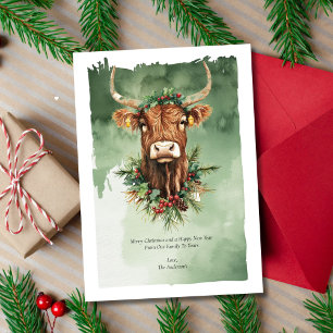 Highland Cow Funny Niedlich Watercolor Weihnachten