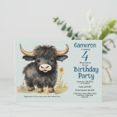 Highland Cow Gender Neutral Birthday Party Einladung (Stehend Vorderseite)