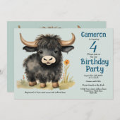 Highland Cow Gender Neutral Birthday Party Einladung (Vorne/Hinten)