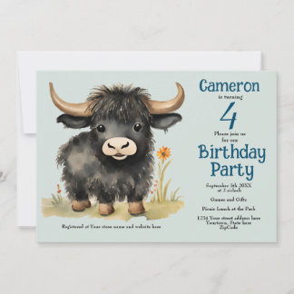 Highland Cow Gender Neutral Birthday Party Einladung