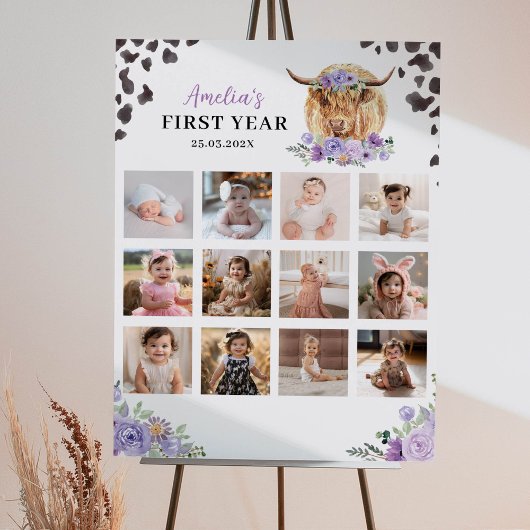 Highland Cow Girl Birthday Foto Milestone Poster