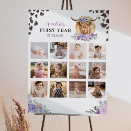 Highland Cow Girl Birthday Foto Milestone Poster
