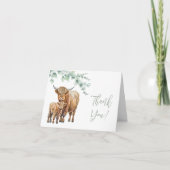 Highland Cow Greenery Boho Farm Animal Baby Shower Dankeskarte (Vorderseite)