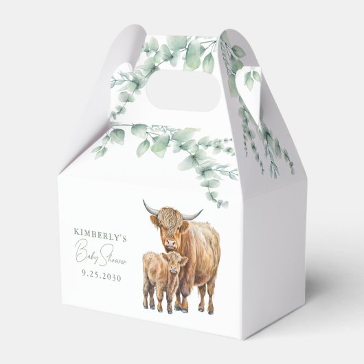 Highland Cow Greenery Boho Farm Animal Baby Shower Geschenkschachtel (Rückseite)