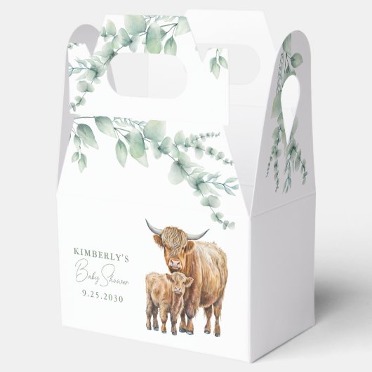 Highland Cow Greenery Boho Farm Animal Baby Shower Geschenkschachtel (Geöffnet)