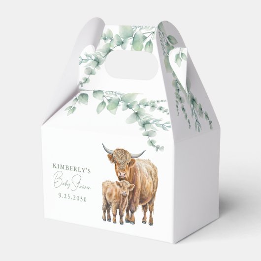 Highland Cow Greenery Boho Farm Animal Baby Shower Geschenkschachtel (Vorderseite)