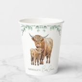 Highland Cow Greenery Boho Farm Animal Baby Shower Pappbecher (Rückseite)