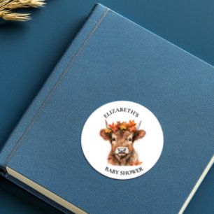 Highland Cow Halloween-Aquarell-Baby-Party  Runder Aufkleber