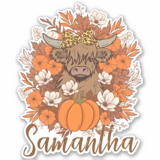 Highland Cow Halloween Autumn Personalized Aufkleber (Vorderseite)