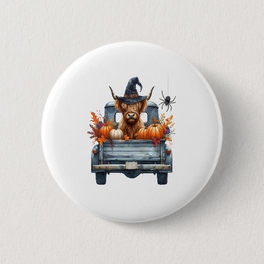 Highland Cow Halloween Fall Button (Vorderseite)