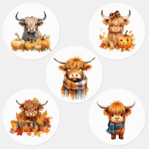 Highland Cow Halloween Fall Etiketten