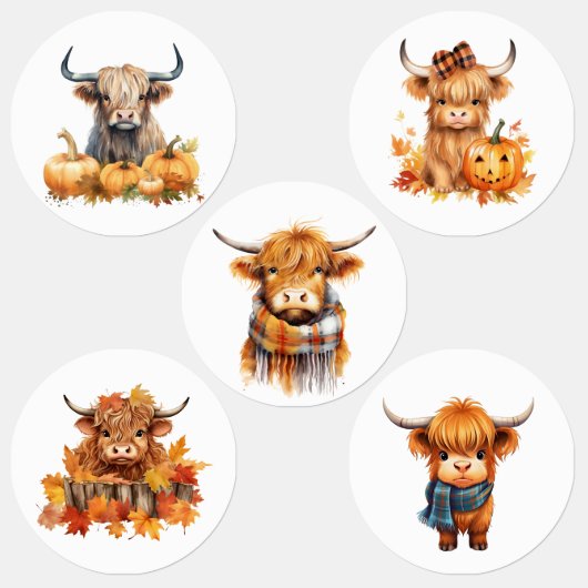 Highland Cow Halloween Fall  Etiketten (Gruppe)