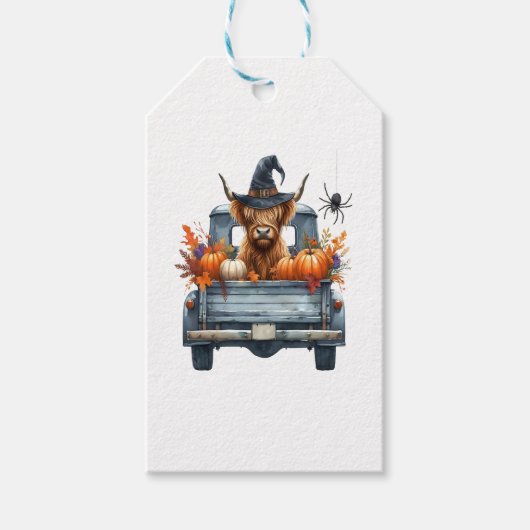 Highland Cow Halloween Fall Geschenkanhänger (Vorderseite)