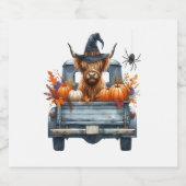 Highland Cow Halloween Fall Schaumweinetikett (Einzelnes Label)
