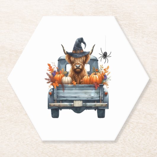 Highland Cow Halloween Fall Untersetzer (Vorderseite)