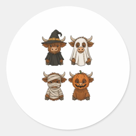 Highland Cow Halloween Funny Fall Spooky Runder Aufkleber (Vorderseite)