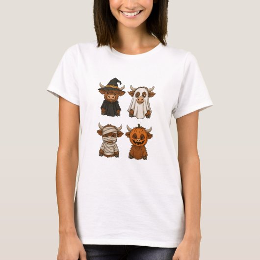 Highland Cow Halloween Funny Fall Spooky T-Shirt (Vorderseite)